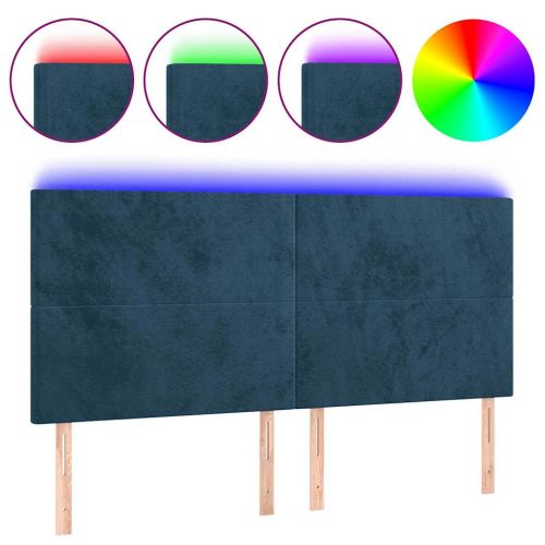LED горна табла за легло, тъмносиня, 200x5x118/128 см, кадифе