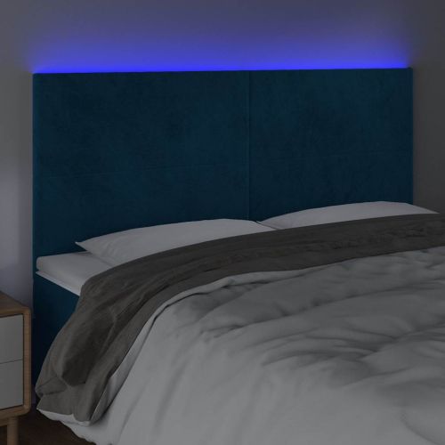 LED горна табла за легло, тъмносиня, 200x5x118/128 см, кадифе
