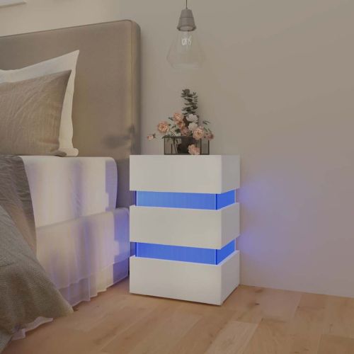 Нощно шкафче с LED, бяло, 45x35x67 см, инженерно дърво