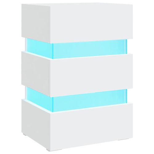 Нощно шкафче с LED, бяло, 45x35x67 см, инженерно дърво