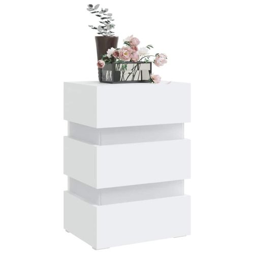 Нощно шкафче с LED, бяло, 45x35x67 см, инженерно дърво