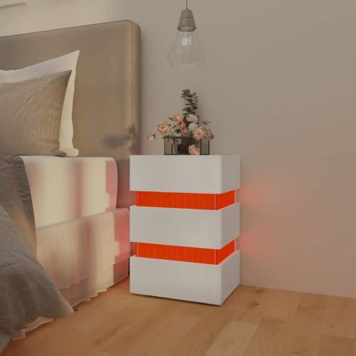 Нощно шкафче с LED, бяло, 45x35x67 см, инженерно дърво