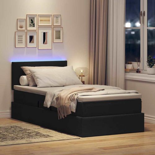 LED легло за съхранение с матрак Черно 90 x 190 cm Текстил