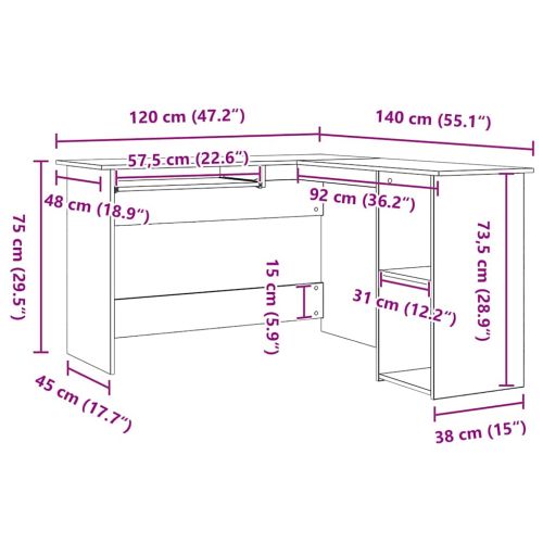 Ъглово бюро Черния дъб 120 x 140 x 75 см Инженерна дървесина