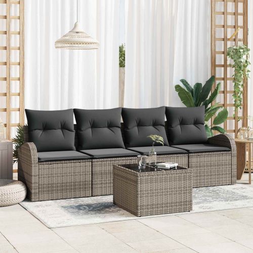 Градински Софа Комплект 5 pcs 4-Seater Сиво полиратан