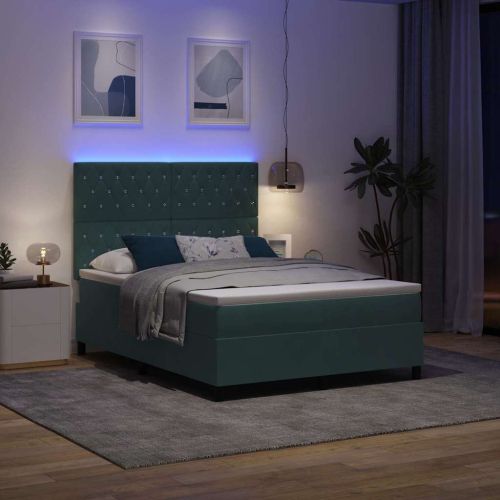 LED кутия за пружини с легло Тъмен зелен 140 x 200 cm Кадифе