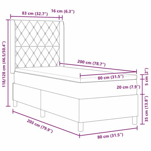 Легло с пружинирана основа Тъмен сив 80 x 200 cm Кадифе