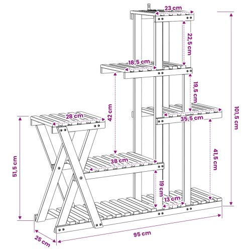 Стойка за растения Натурално 95 x 25 x 101,5 см