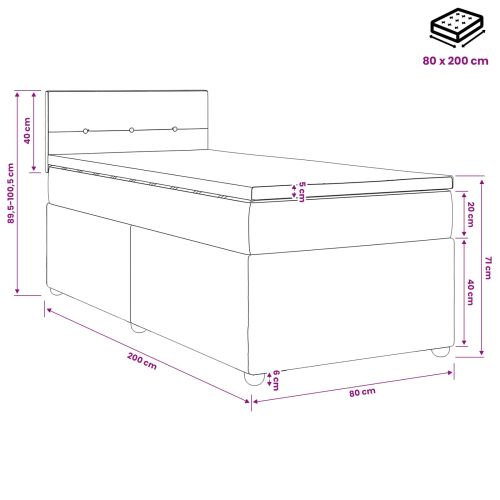 Континентално легло с матрак Тъмносиво 80 x 200 cm Текстил