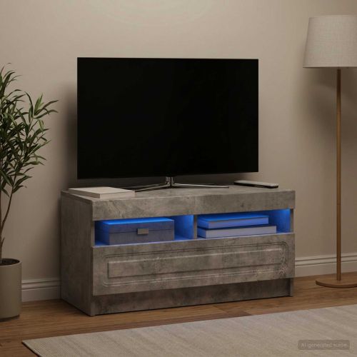 LED телевизионен кабинет Бетонно сиво Инженерна дървесина