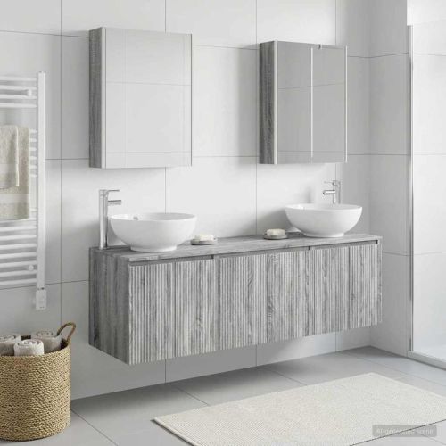 Комплект шкафове за баня 5 бр. Сив Сонома Инженерна дървесина
