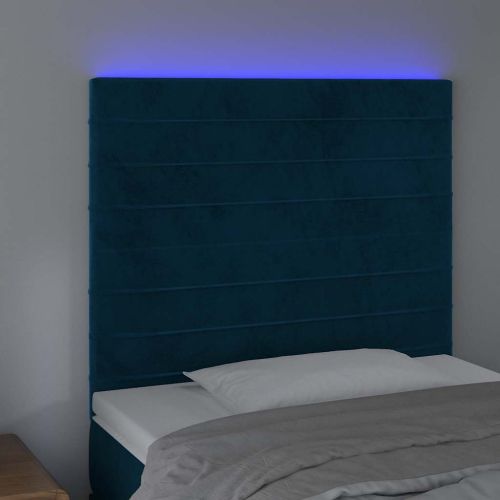 LED горна табла за легло, тъмносиня,100x5x118/128 см, кадифе