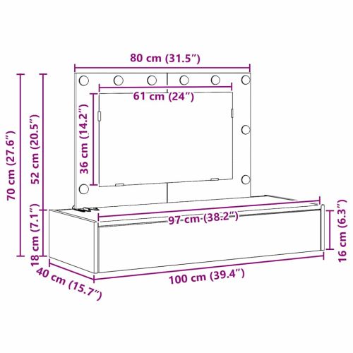 Тоалетка Сив 100 x 40 x 70 см Инженерна дървесина