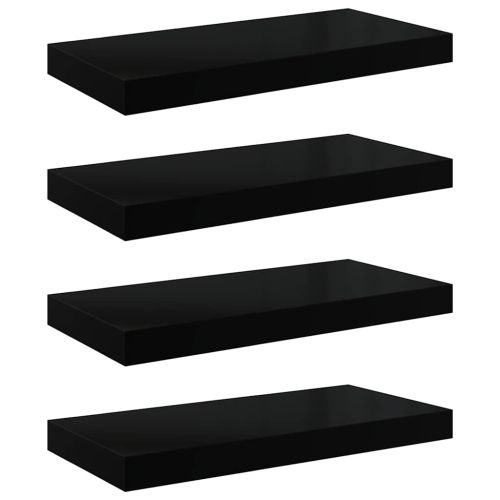 Окачени стенни рафтове, 4 бр, черен гланц, 50x23,5x3,8 см, МДФ