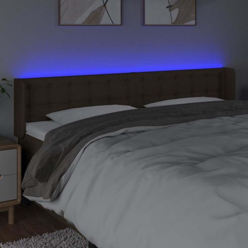LED горна табла за легло, тъмнокафява, 203x16x78/88 см, плат