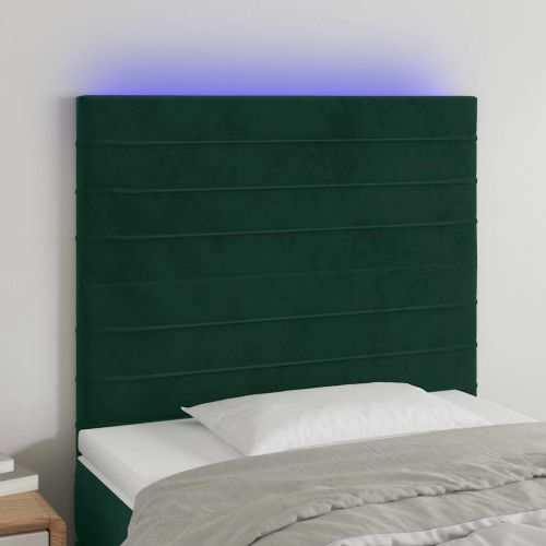 LED горна табла за легло, тъмносиня, 90x5x118/128 см, кадифе