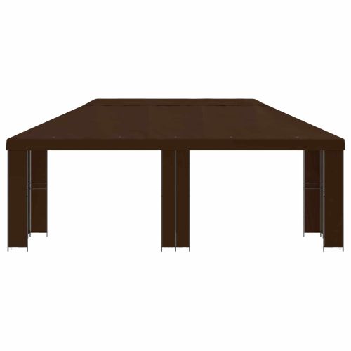 Градинска беседка 6 x 3 m Кафяво Полиестер и стомана 190 gsm