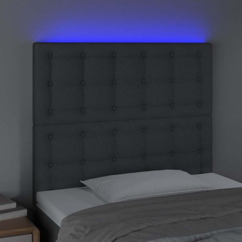 LED горна табла за легло, тъмносива, 90x5x118/128 см, плат