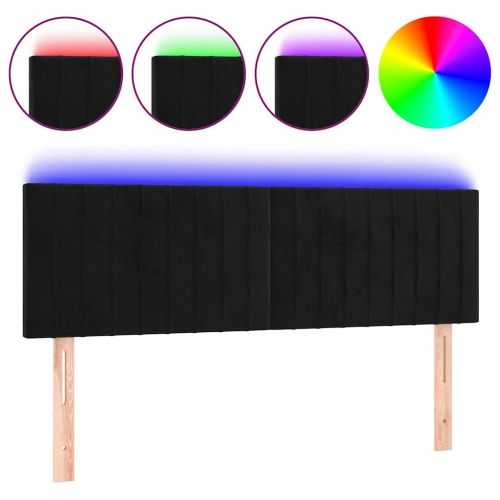LED горна табла за легло, черна, 144x5x78/88 см, кадифе