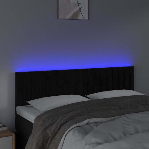 LED горна табла за легло, черна, 144x5x78/88 см, кадифе