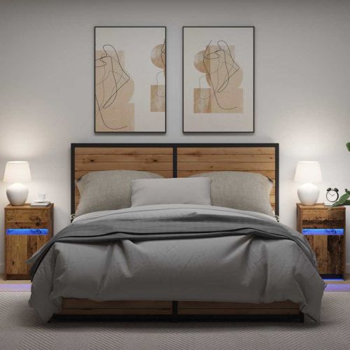LED нощно шкафче 2 бр. Старо дърво 38 x 34 x 61 см