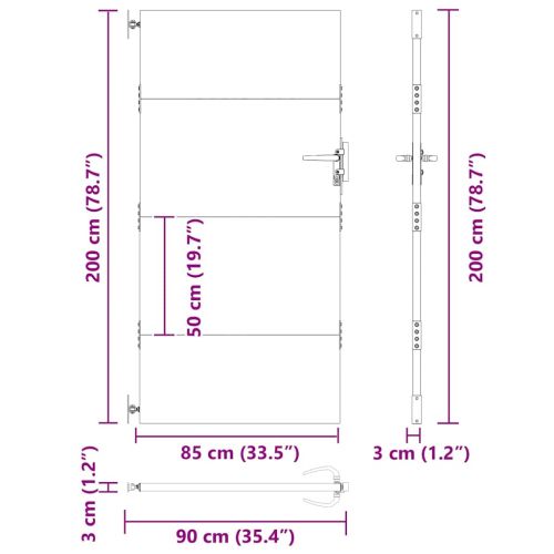 Градинска врата 85 x 200 cm Прахово покритие стомана С ключалка