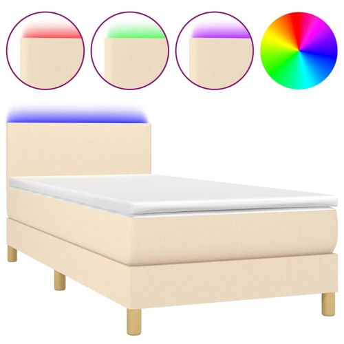 Боксспринг легло с матрак и LED, кремаво, 80x200 см, плат