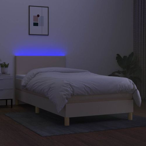 Боксспринг легло с матрак и LED, кремаво, 80x200 см, плат