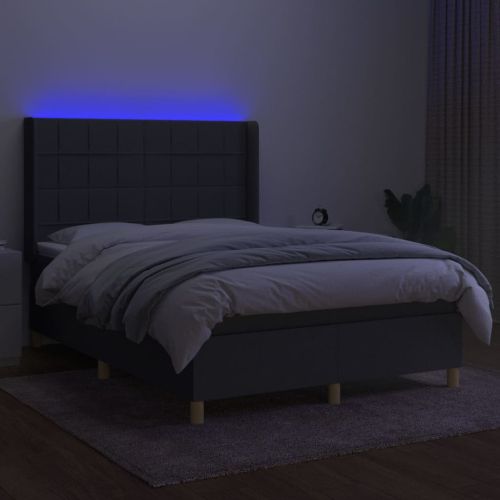 Боксспринг легло с матрак и LED, тъмносиво, 140x200 см, плат