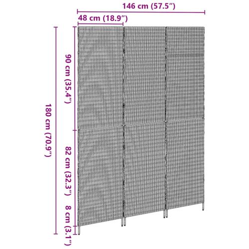 Разделител за стая Сив 146 x 180 см полиратан