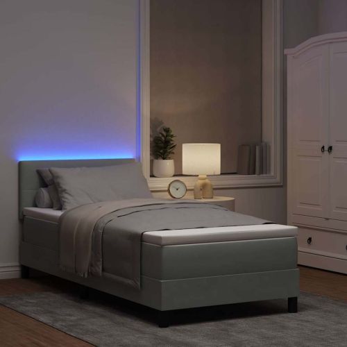 LED кутия за пружини с легло Светлосиво 90 x 200 cm Кадифе