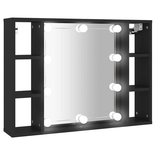 Огледален шкаф с LED, черен, 76x15x55 см