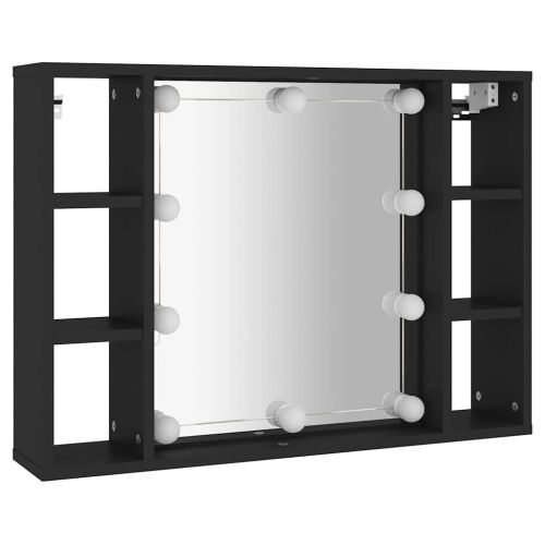Огледален шкаф с LED, черен, 76x15x55 см