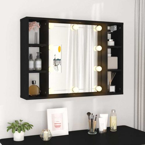 Огледален шкаф с LED, черен, 76x15x55 см
