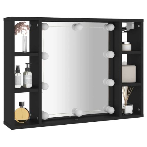 Огледален шкаф с LED, черен, 76x15x55 см
