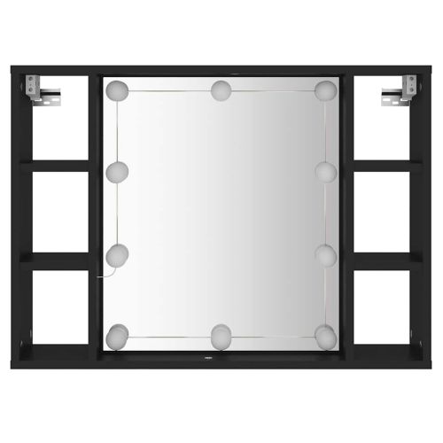 Огледален шкаф с LED, черен, 76x15x55 см