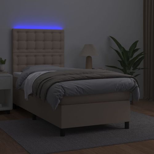Боксспринг легло с матрак LED капучино 90x190см изкуствена кожа
