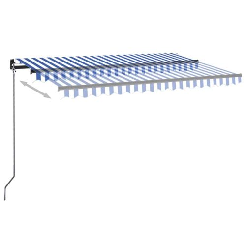 Ръчно прибиращ се сенник с LED, 450x350 см, синьо и бяло