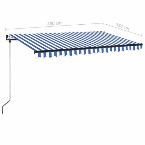 Ръчно прибиращ се сенник с LED, 450x350 см, синьо и бяло