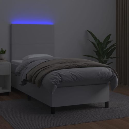 Боксспринг легло с матрак и LED бяло 90x190 см изкуствена кожа