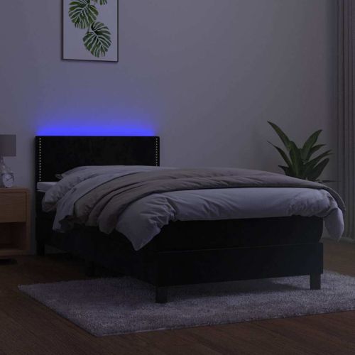 Боксспринг легло с матрак и LED, черно, 90x190 см, кадифе