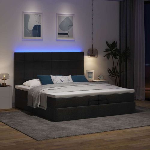 Османска легло с матрак и LED, черно, 200x200 см, плат