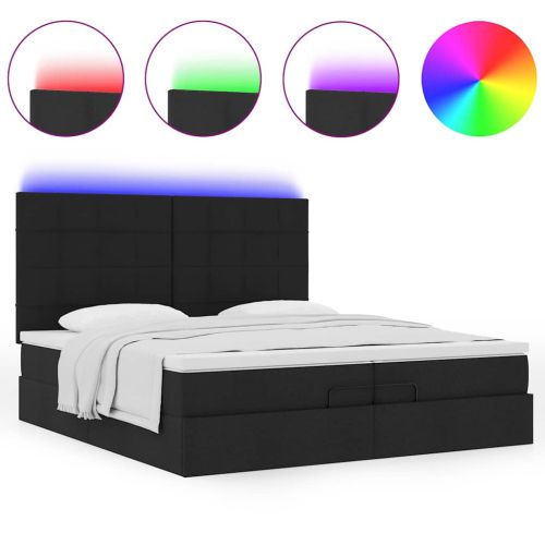 Османска легло с матрак и LED, черно, 200x200 см, плат