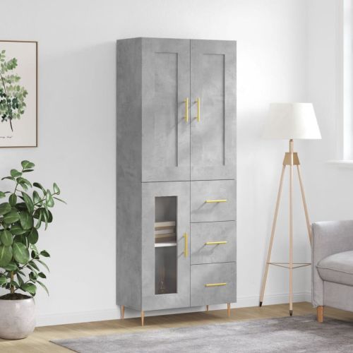 Висок шкаф, бетонно сив, 69,5x34x180 см, инженерно дърво