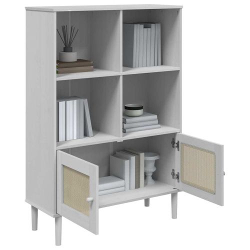 Библиотека SENJA ратанова визия бяла 90x35x130 см бор масив