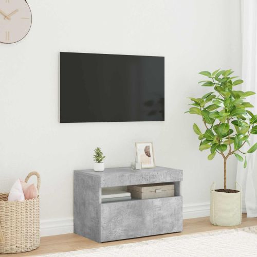 ТВ шкаф с LED осветление, бетонно сив, 60x35x40 см