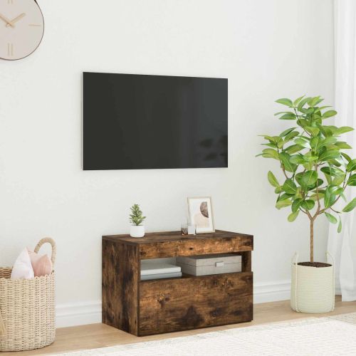 ТВ шкаф с LED осветление, опушен дъб, 60x35x40 см