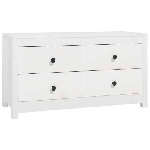 Страничен шкаф бял 100x40x54 см борово дърво масив