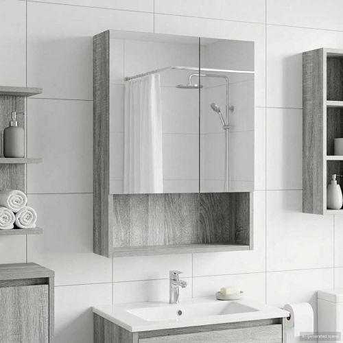Шкаф с огледало за баня Сив Сонома 50 x 14,5 x 70 см