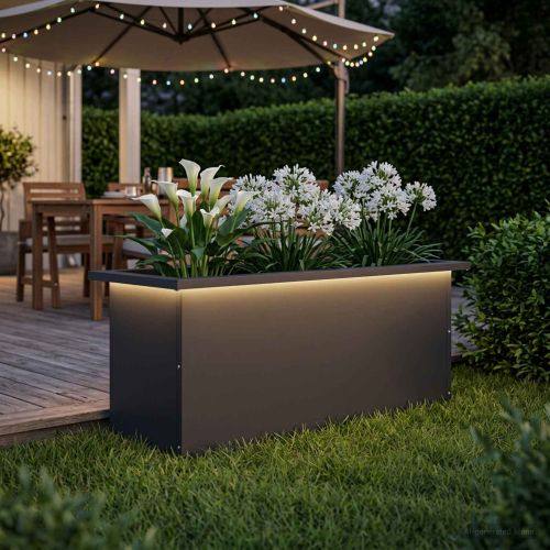 Градинска кашпа с LED осветление Черно 30 x 80 x 30 см Стомана